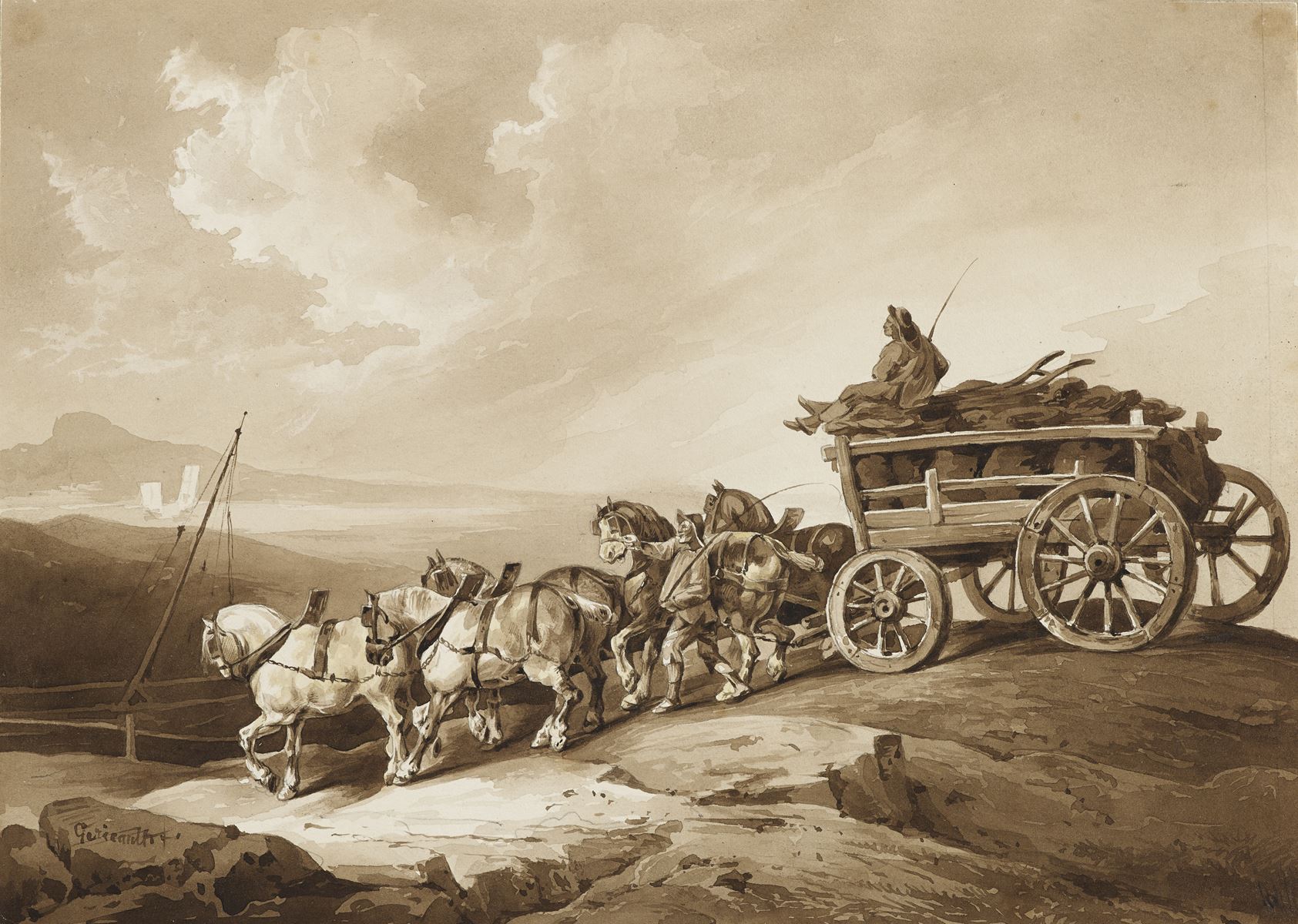 LE CHARIOT À CHARBON (RECTO) DEUX PÊCHERUS DANS UN PAYSAGE (VERSO) Théodore Géricault